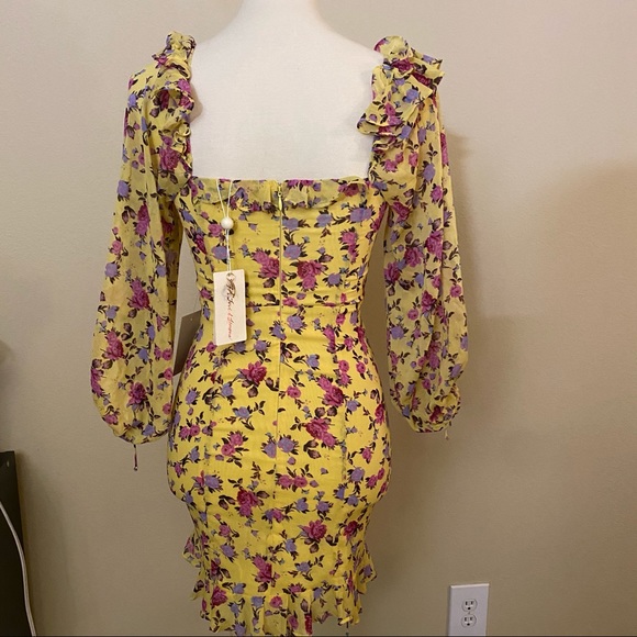 FOR LOVE & LEMONS BEAUMONT FLORAL SILK MINI DRESS - Picture 6 of 9